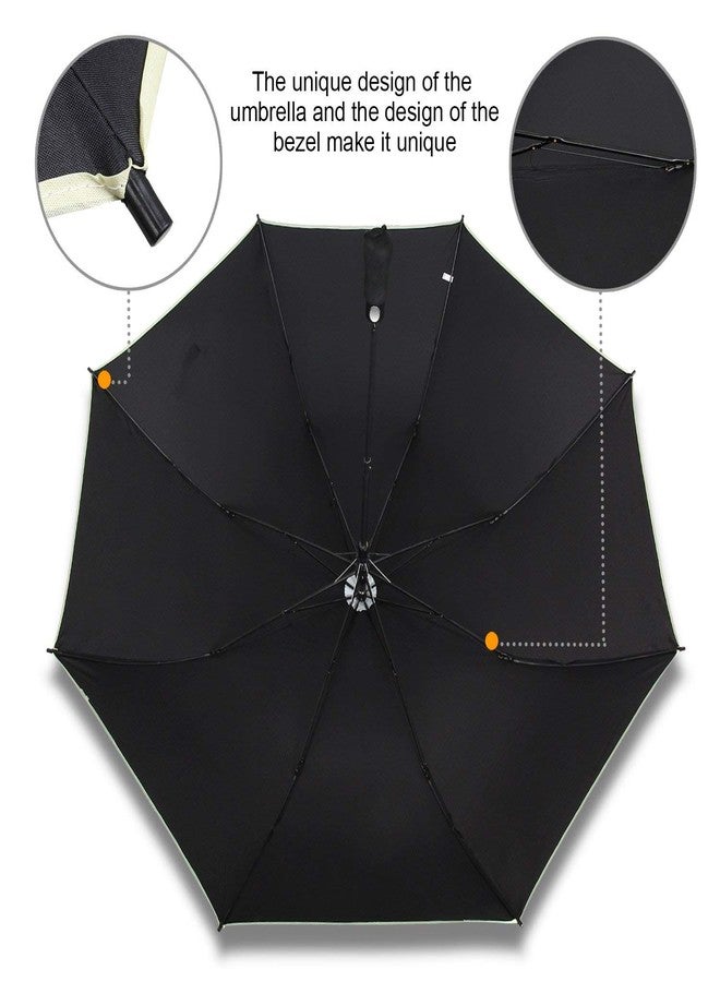 Filloxy Large Automatic button Umbrella, 56-inch Double Layer with Reflective Stripe Big canopy, 8 Ribs Windproof Design Heavy Material, Black - Image 3